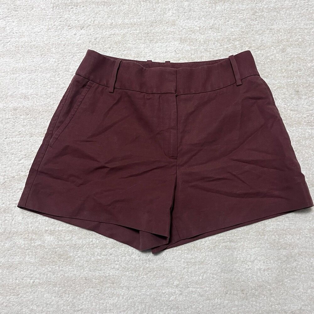 REISS Lyla Short Twill Tailored Burgundy Red Lyocell Cotton Size US 4